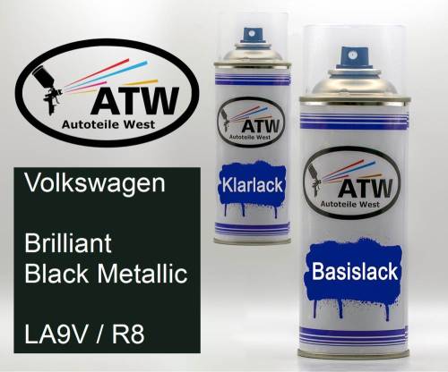 Volkswagen, Brilliant Black Metallic, LA9V / R8: 400ml Sprühdose + 400ml Klarlack - Set, von ATW Autoteile West.